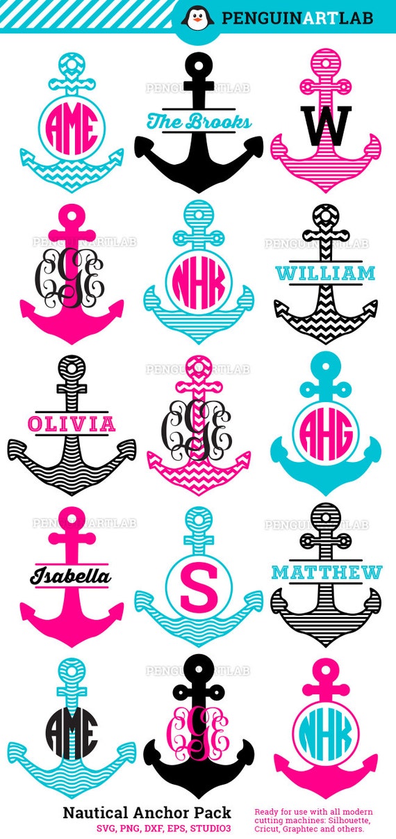 Download Anchor Monogram Frames SVG Cutting Files Nautical Anchors ...