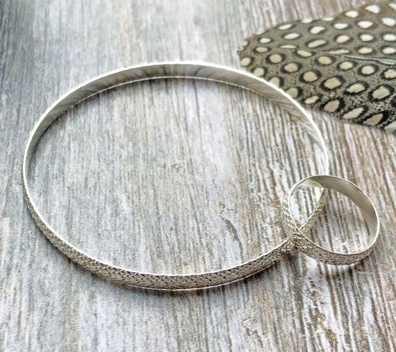 Organic Textured Sterling Silver Bangle and Ring Gift Set