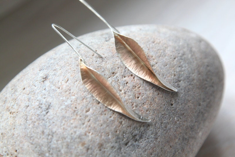 Contemporary Rose Gold Leaf Earrings Distinctive Long Drop Etsy UK