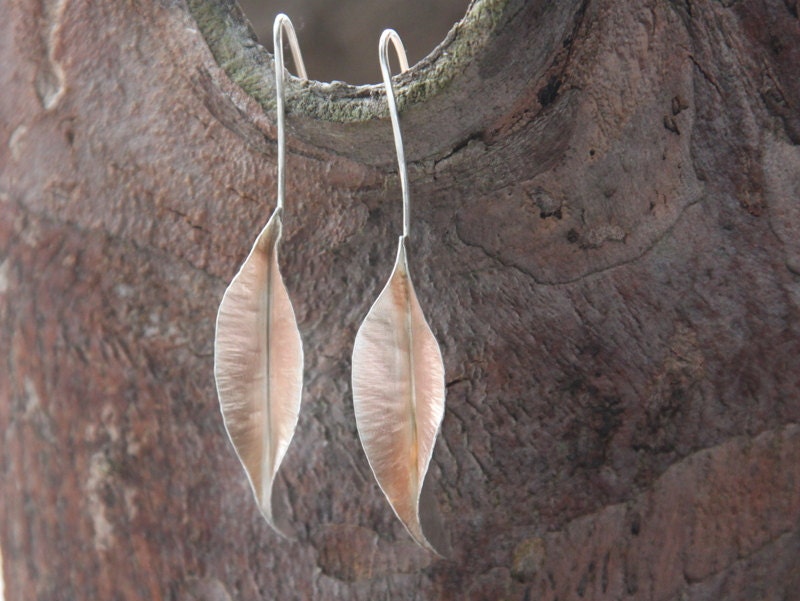 Contemporary Rose Gold Leaf Earrings Distinctive Long Drop Etsy UK