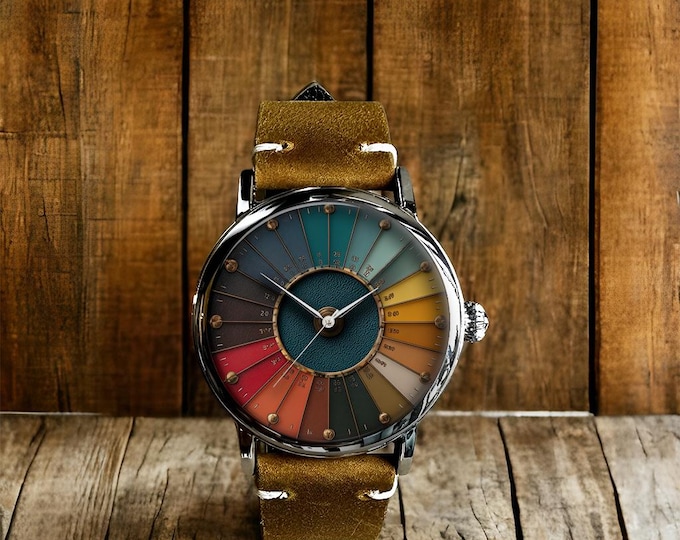 Color Wheel Art Mechanical Leather Wrist Watch
