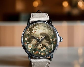 Hedgehog Family Art Mechanical Leather Wrist Watch