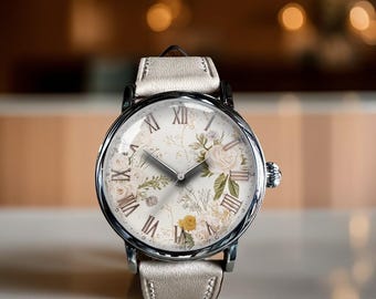 Rose Floral Flower Art Mechanical Leather Wrist Watch