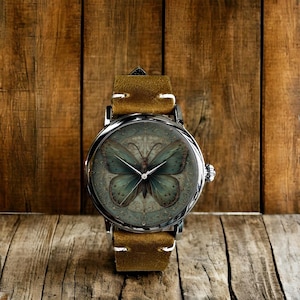 Vintage Butterfly Mechanical Leather Watch, Retro Butterfly Mechanical Watch, Mechanical Wrist Watch, Lady Size Mechanical Watch
