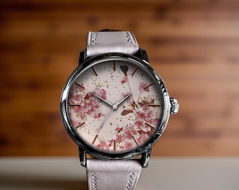 Japansk körsbärsblomskonst mekanisk läderarmbandsur