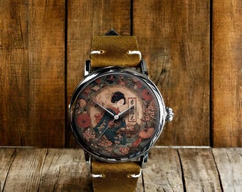 Japanese Art Mechanical Leather Wrist Watch