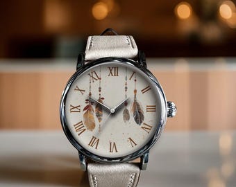 Feather Art Mechanical Leather Wrist Watch