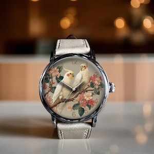 Cockatiels Mechanical Leather Watch, Parrot Mechanical Watch, Mechanical Wrist Watch, Lady Size Mechanical Watch