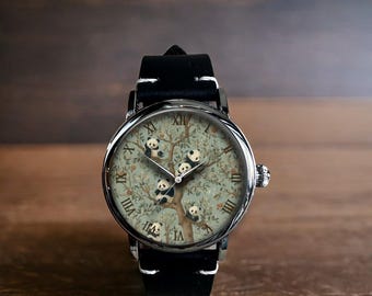 Panda Art Mechanical Leather Wrist Watch