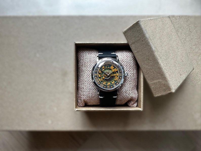 Retro Style Zodiac Signs Astronomical Art Mechanical Leather Wrist Watch image 5