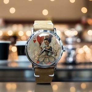 Orologio meccanico in pelle con carte da gioco Queen, orologio meccanico con carte da gioco Queen, orologio da polso meccanico, orologio meccanico da donna