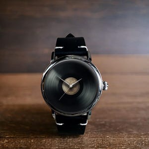Vintage Vinyl Record Mechanical Leather Watch, Vintage Vinyl Record Mechanical Watch, Mechanical Wrist Watch, Lady Size Mechanical Watch