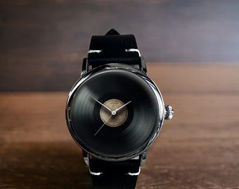 Vintage Vinyl Record Art Mechanical Leather Wrist Watch