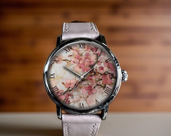 Körsbärsblomskonst mekanisk läderarmbandsur