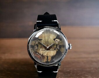 Halloween Lover Art Mechanical Leather Wrist Watch