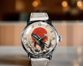 Japansk konst mekanisk läderarmbandsur med val