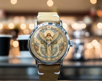 Temperance Tarot Card Mechanical Watch, Celestial Angel Timepiece, Vintage Astrological Wristwatch