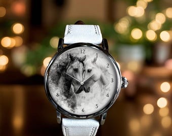 Horses In Love Art Mechanical Leather Wrist Watch