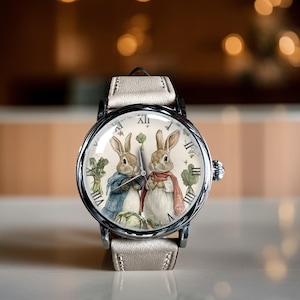 Rabbit Mechanical Leather Watch, Lovely Bunny Mechanical Watch, Mechanical Wrist Watch, Lady Size Mechanical Watch