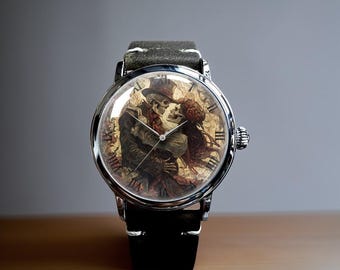 Skeleton Love Skull Love Art Mechanical Leather Wrist Watch