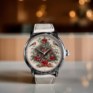 Christmas Tree Mechanical Leather Watch, Christmas Tree Mechanical Watch, Mechanical Wrist Watch, Lady Size Mechanical Watch