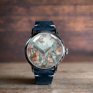 Forest Lovely Animals Mechanical Leather Watch, Cute Animals Mechanical Watch, Mechanical Wrist Watch, Lady Size Mechanical Watch