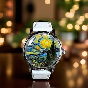 Van Gogh Art Style Mechanical Leather Watch, Van Gogh Art Style Mechanical Watch, Mechanical Wrist Watch, Lady Size Mechanical Watch