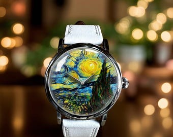 Van Gogh Art Style Mechanical Leather Wrist Watch