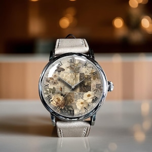 Flower Butterfly Mechanical Leather Watch, Rose Butterfly Mechanical Watch, Mechanical Wrist Watch, Lady Size Mechanical Watch