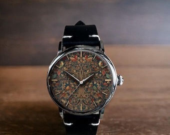 Tree of Life Art Mechanical Leather Wrist Watch