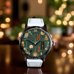 Guitar Violin Music Mechanical Leather Watch, Guitar Violin Music Mechanical Watch, Mechanical Wrist Watch, Lady Size Mechanical Watch