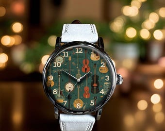 Guitar Violin Music Art Mechanical Leather Wrist Watch