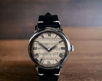 Music Piano Notes Art Mechanical Leather Wrist Watch