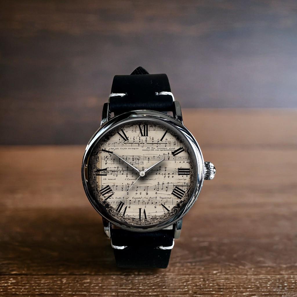 Music Piano Notes Art Mechanical Leather Wrist Watch - Etsy display picture 3