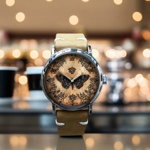 Retro Butterfly Mechanical Leather Watch, Butterfly Mechanical Watch, Mechanical Wrist Watch, Lady Size Mechanical Watch