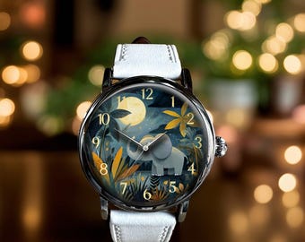 Elephant Art Mechanical Leather Wrist Watch