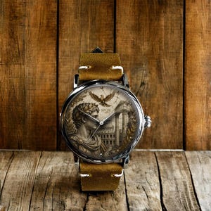 Caesars Mens Watch 26mm Black Dial Brown Strap Silver Tone Case New Battery The Ares- Mens watch 45mm Brown Band Silver Case - Teleio main image 2