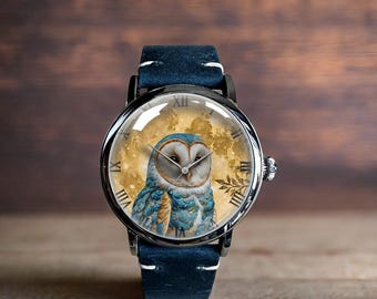 Retro Eulen Art Mechanische Leder Armbanduhr
