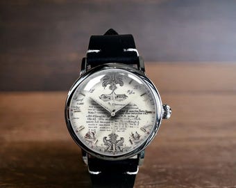 Vintage Pages Art Mechanical Leather Wrist Watch