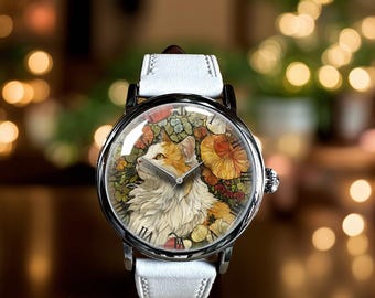 Floral Flower Cat Art Mechanical Leather Wrist Watch