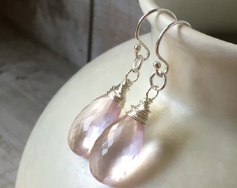 Rose quartz earrings~gemstone earrings~ dangle earrings~drop earrings~petite earrings~dainty earrings~ dangle earrings earrings