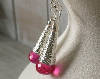 Pink spinel sterling silver earrings~dangle earrings~gemstone drop earrings~gemstone drop earrings~dainty earrings~petite earrings