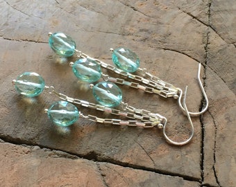 Aqua quartz tassel earrings~gemstone earrings~ dangle earrings~drop earrings~petite earrings~dainty earrings~ dangle earrings earrings