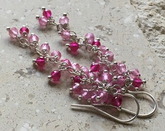 Pink topaz cluster earrings~silver and gemstone earrings~dangle earrings~gemstone earrings~gemstone earrings~petite gemstone earrings