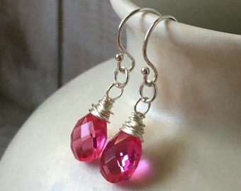 Pink corundum earrings~gemstone earrings~ dangle earrings~drop earrings~petite earrings~dainty earrings~ dangle earrings earrings