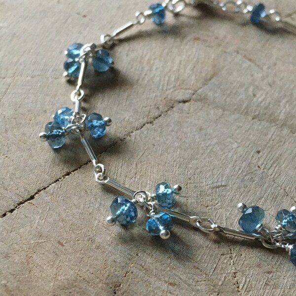 Santa Maria Aquamarine gemstone bracelet,cluster bracelet, dainty gemstone bracelet, petite bracelet, blue bracelet, march birthstone,