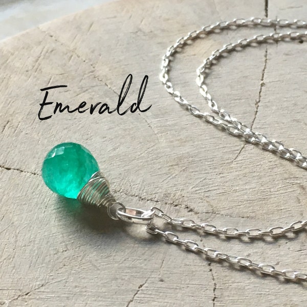 Dainty Emerald gemstone necklace~green gemstone pendant~gemstone layering necklace~dainty necklace~ silver and gemstone necklace