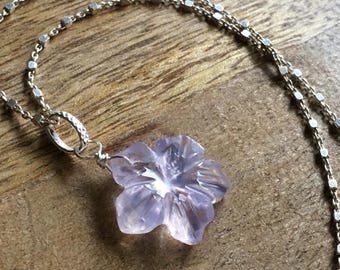 Lavender Moon Quartz gemstone flower pendant