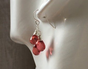 Red sapphire earrings~dangle earrings~sterling silver gemstone drop earrings~gems drop earrings~dainty earrings~petite earrings