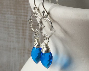 Peacock blue quartz earrings~gemstone earrings~ dangle earrings~drop earrings~petite earrings~dainty earrings~ dangle earrings earrings